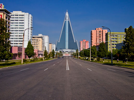 The 105-story, 3000-room <a href="https://archinect.com/news/tag/207667/ryugyong-hotel">Ryugyong Hotel</a> has been under construction (on and off) since 1987 and still isn't open for foreign visitors. Photo: Marcelo Druck for <a href="http://www.travelmag.com/">TravelMag.com</a>.