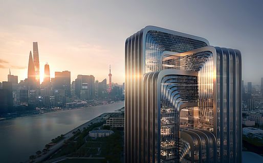 Rendering of ZHA's winning design for CECEP Shanghai HQ. Render by Negativ.
