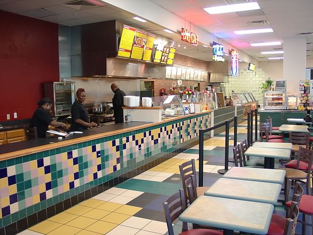 I designed all wall and floor tile layouts and patterns to match Subway's color scheme.