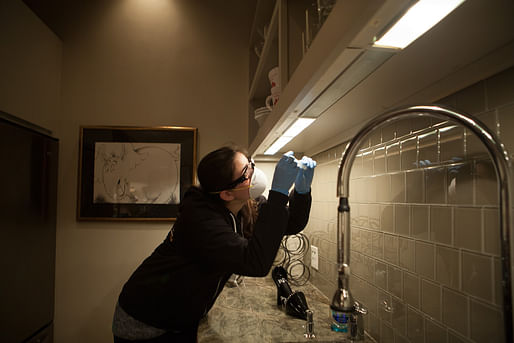 Taking samples in kitchen.