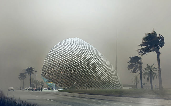 Dust storm rendering of Mario Cucinella Architects' new ARPT Headquarters (Image courtesy of Mario Cucinella Architects)