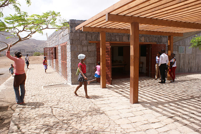 Porch entrance of the Tarrafal Football for Hope Center. Location: Tarrafal, Cape Verde. Credit: Darren Gill
