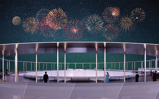 View of the Pavilion Deck. Image courtesy of Fentress Architects / Pavilion USA 2020.