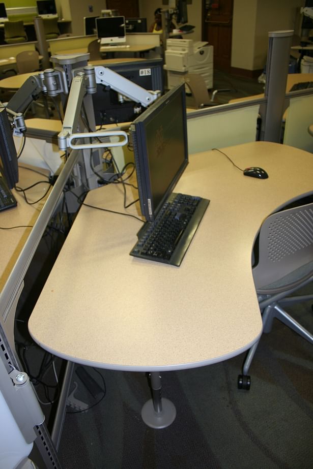 A close-up of a desk for student use.