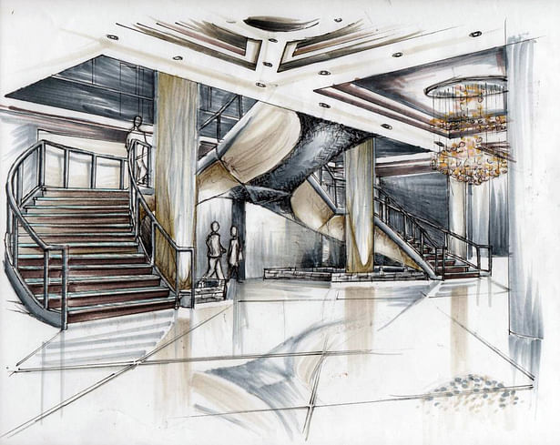 Hotel lobby and grand staircase