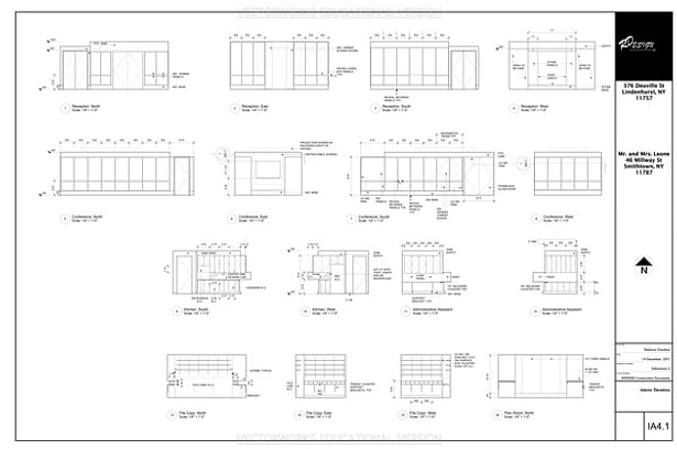 Interior Elevations Sheet - This Page Contains Elevations of the Reception Room, Conference Room, Kitchen, Assistant Areas, File/Copy Room, and Plan Room. 