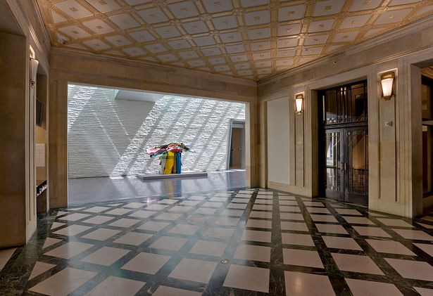 Restored interior of former insurance building with new opening into Galleria.