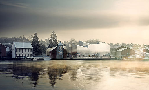 Visualization of the new Maritime Museum and Science Center in Porsgrunn, Norway, designed by COBE and TRANSFORM
