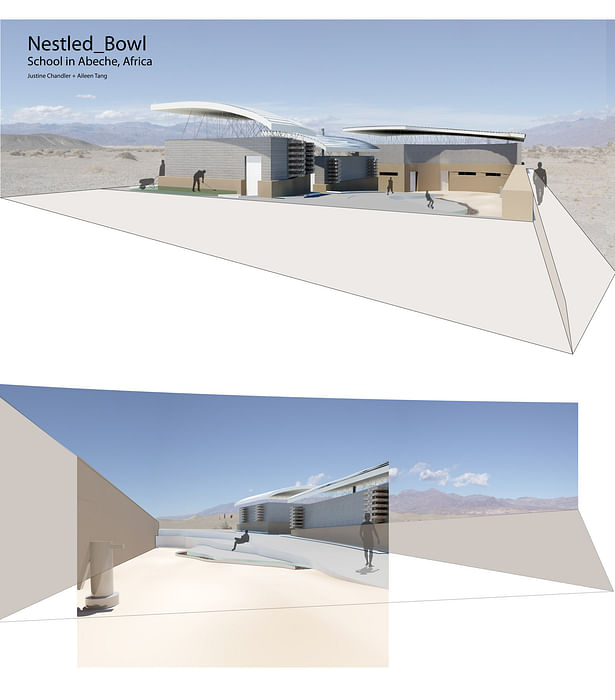 A couple of perspectives to show what the school would look like built.
