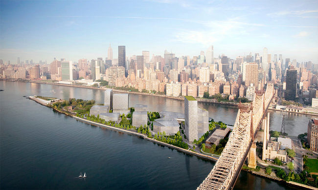 Cornell's proposed new NYC tech campus by SOM & Field Operations, with a building by Morphosis