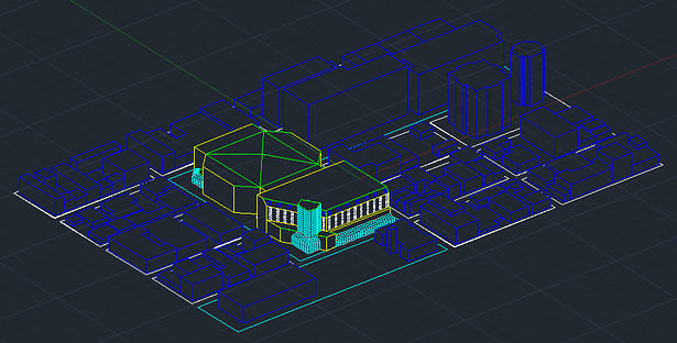 Convention Center design w/city buildings