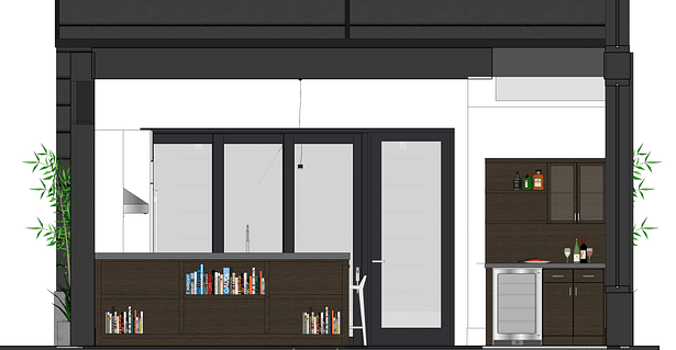 Dining Bookcase and Bar elevation view