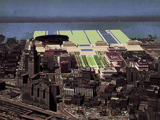 Digital collage of Donald Judd's Cleveland Proposal, Cleveland, Ohio. Image credit: Hector Garcia, University of Florida.