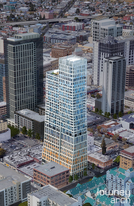 1261 Harrison, Oakland's new tallest tower, sports a brick-to-sky color palette. Credit www.RobertBecker.com and Lowney Architecture