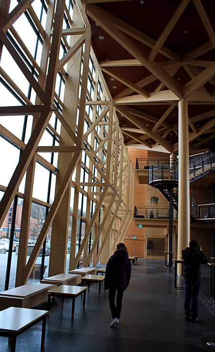 Wooden Truss in Sibelius Concert Hall in Lahti, Finland by Kimmo Lintula Architects completed in in 2000