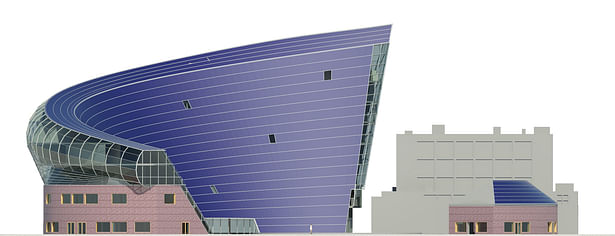Solar Plaza Fargo, West Elevation with PV skin