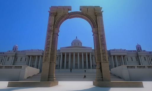 A rendering of the arch installed in Trafalgar Square. Image credit: Institute for Digital Archaeology