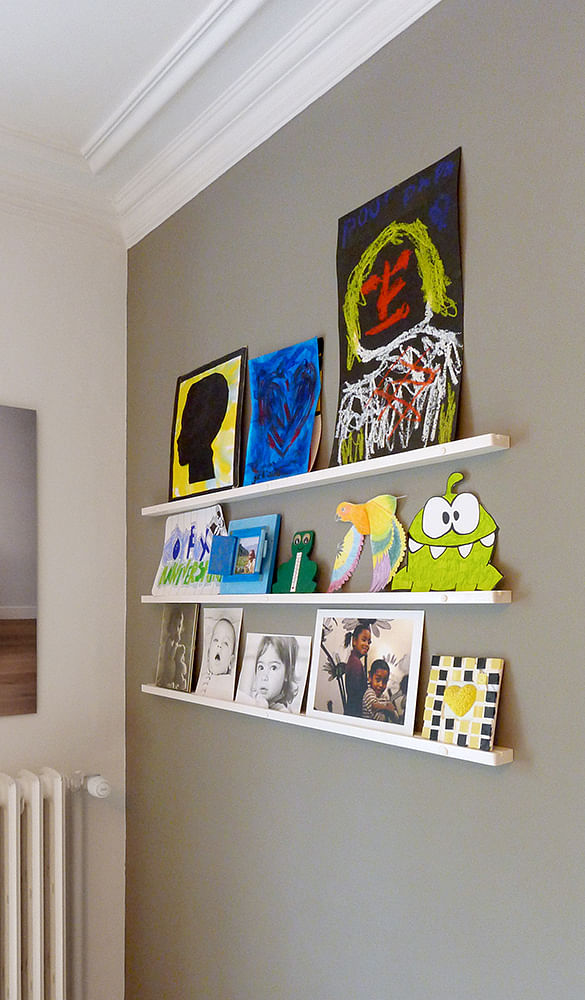 Home office - Custom built art display shelving system