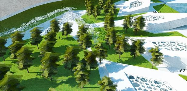 3D Perspective showing the top view of the shaded open spaces