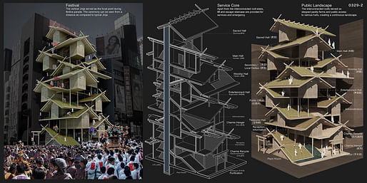 2ND PLACE: Shinto Shrine / Urban Rice Farming Skyscraper by Tony Leung | Hong Kong