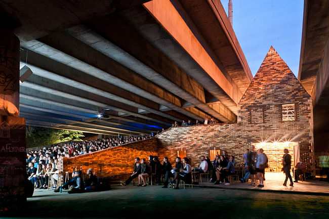 Folly for a Flyover consisted of temporarily installing a folly beneath a highway overpass. Credit: Assemble