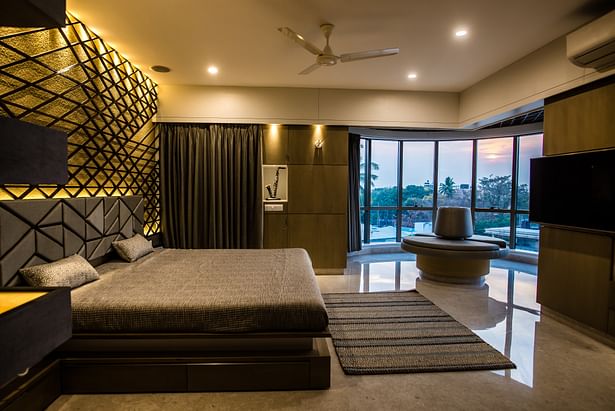 The Master Bedroom from the entry at sunset