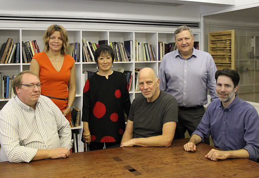 The winning team! From left: Charlie Young, IDEA; Dina Griffin, IDEA; Billie Tsien, TWBTA; Tod Williams, TWBTA; Bob Larsen, IDEA; Paul Schulhof, TWBTA