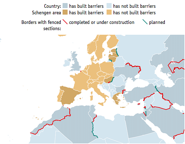 The borders of Europe. Credit: the Economist