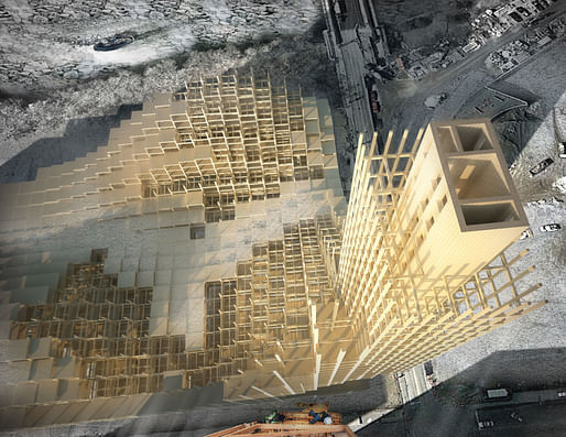 Wooden skyscrapers may become much more common and daring, according to scientists at the Universities of Warwick and Cambridge after their breakthrough research on cellulose and xylan molecules. (Image via Michael Charters' "Big Wood" 2013 eVolo skyscraper competition entry)