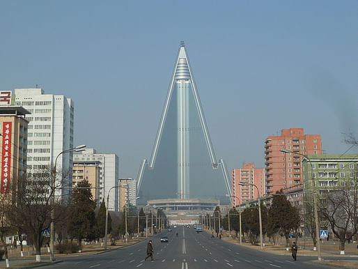 Pyongyang's unfinished Ryugyong Hotel, first built in 1987. Photo: Forgemind ArchiMedia/Flickr. 