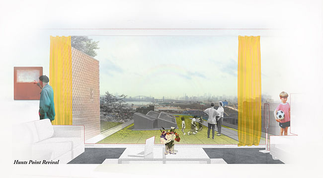 1st-prize winning proposal of the 2030 Transformation student design challenge to renew Hunts Point in the Bronx, NY. Image courtesy of Maksym Rokhmaniiko