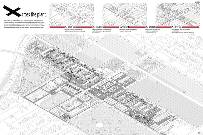Reanimate the Ruins! - 1ST PLACE: 'Cross the Plant' by Nadau Lavergne Architectures: Vincent Lavergne, Louis Lançon, Gabrielle Baujet, Pierre-Emmanuel Limondin