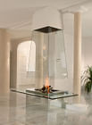 Pyramidal free hanging glass fireplace 