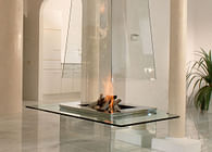 Pyramidal free hanging glass fireplace 