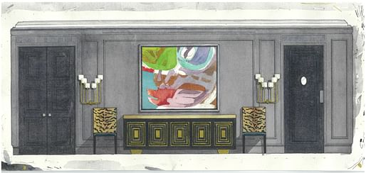 Peter Pennoyer Architects, Living Room, Park Avenue Apartment, New York 2013. Genevieve Irwin, renderer. Watercolor and ink on watercolor paper 8 x 17 in. Image courtesy New York School of Interior Design (NYSID) 