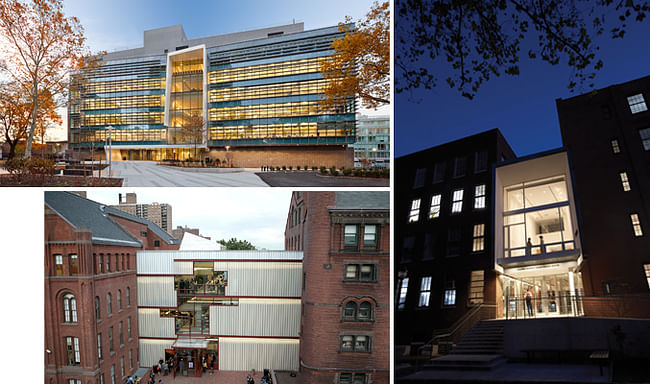 Clockwise from L: Myrtle Hall (opened in 2010) by WASA/Studio A, The Juliana Curran Terian Design Center (opened in 2007) by Thomas Hanrahan and Victoria Meyers of hanrahan Meyers architects, and Higgins Hall Center Section (opened in 2005) by Steven Holl Architects on Pratt&amp;#39;s Brooklyn Campus. Photo Credits (Clockwise from Left): Alexander Severin/RAZUMMEDIA, Bob Handelman, Rene Perez. 