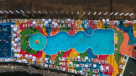 Aerial view of the pool from the beach, Almetyevsk, Tatarstan Public Spaces Development Program, various locations, Tatarstan, Russian Federation. Ivan Petrov