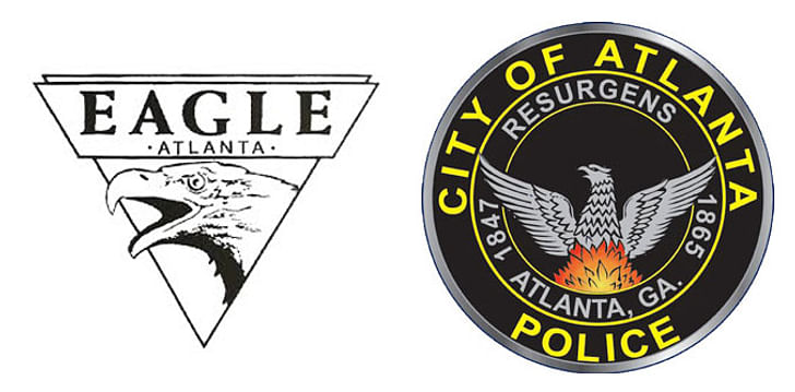 The two eagles of Atlanta: (left) the logo for the Eagle, a gay bar; and (right), the seal of the Atlanta Police Department.