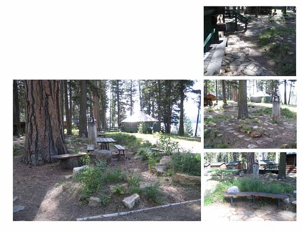 This garden displays plants that are native to the region. This includes Idaho fescue and nootka rose. A bioswale was put in place to drain water in case of heavy rain. Natural pavers were laid down along with benches. Bark was also used to provide a soft ground surface. Much of the plants displayed here were picked up from the surrounding area, creating a seamless connection between the campus and the natural environment.