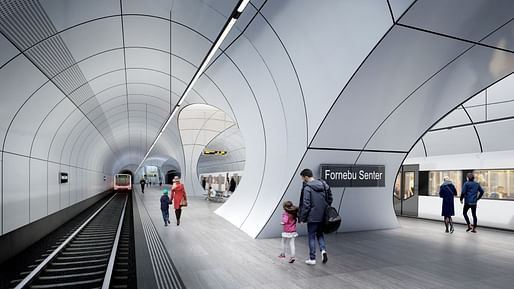 Fornebu Senter Station Platforms. Rendering: VA.