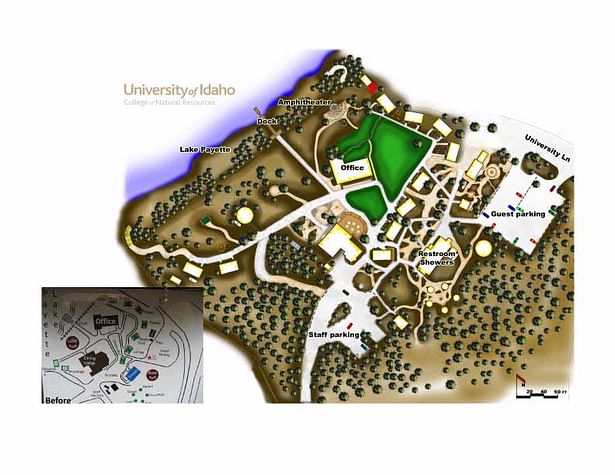 The original map of the area was extremely outdated. MOSS wanted an updated map for brochures, which would display the pathways, parking lot, open grass areas, cabins, yurts, dining hall, and other buildings and elements. One of the main purposes of the updated map was to illustrate the designated parking areas, to keep people from parking anywhere they could find a spot, which is what had been going on in the past. I created this new map using a combination of hand graphics, AutoCAD, and...