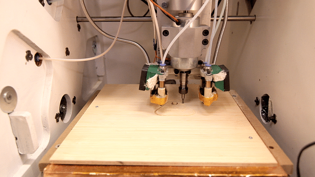 The Microfactory milling bamboo. Image from Microfactory Kickstarter 