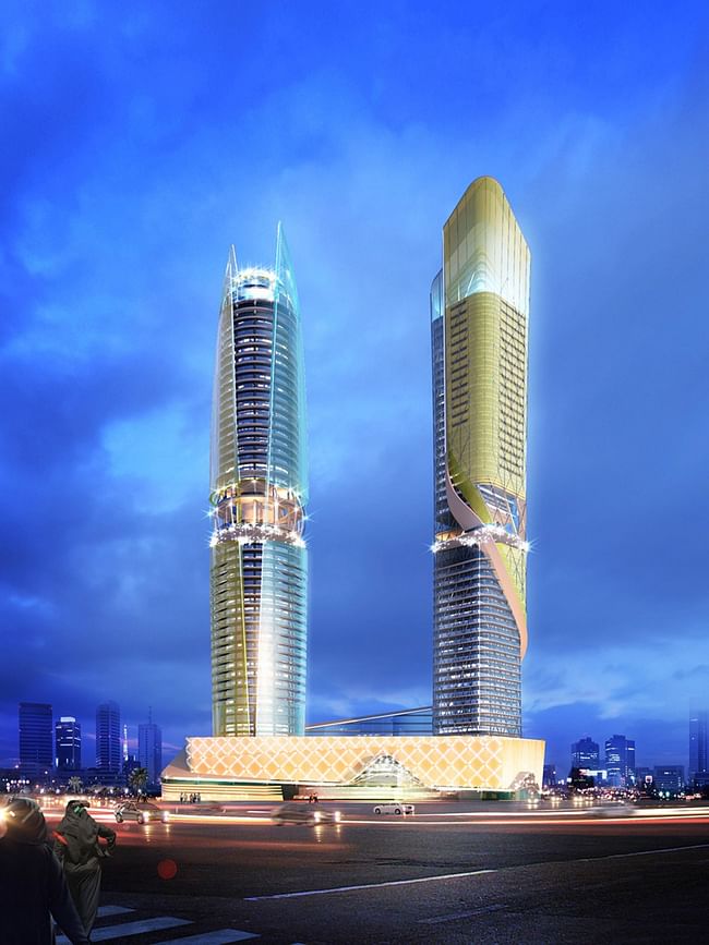 Rendering of the proposed rainforest/beach towers on Dubai's Sheikh Zayed Road. (Image via zasa.com)