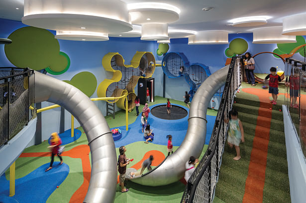 The play area is an engaging environment that delights children’s minds; non-specific circulation promotes new experiences.