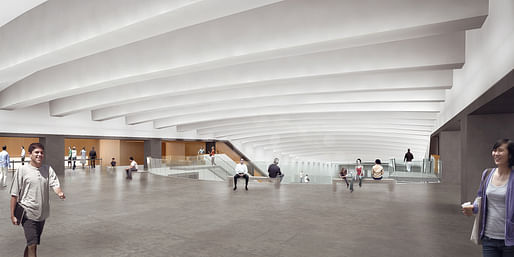 Museum lobby, looking east. Image courtesy of the architects.