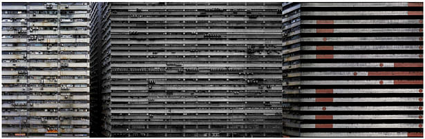 Collage of Hong Kong highrise warehouses - original images from Michael Wolf 