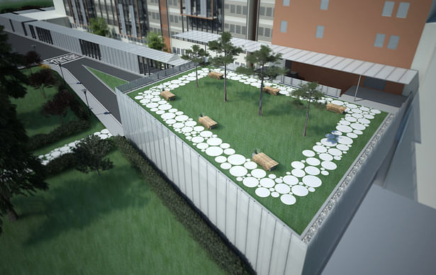 Daily render view of the new roof garden for the main entrance