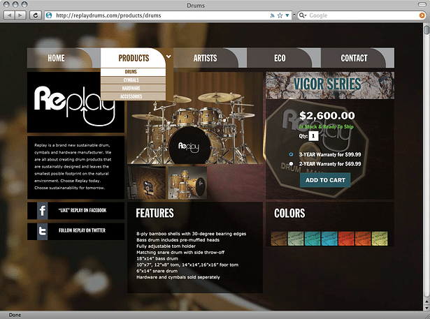 Drums page shows details for selected drum kit. 