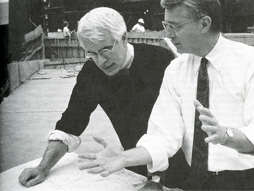 Peter Eisenman and Richard W. Trott on the Wexner Center for the Arts construction site. Photographed by Louie Psihoyos, MATRIX.