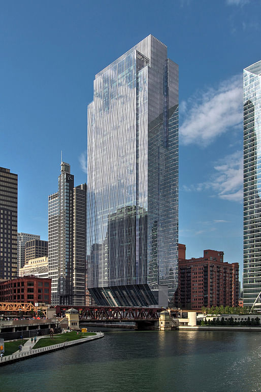 150 North Riverside Drive in Chicago. Structural Engineer: Magnusson Klemencic Associates, Inc., Seattle. Architect: Goettsch Partners, Chicago. Photo: Michael Dickter.